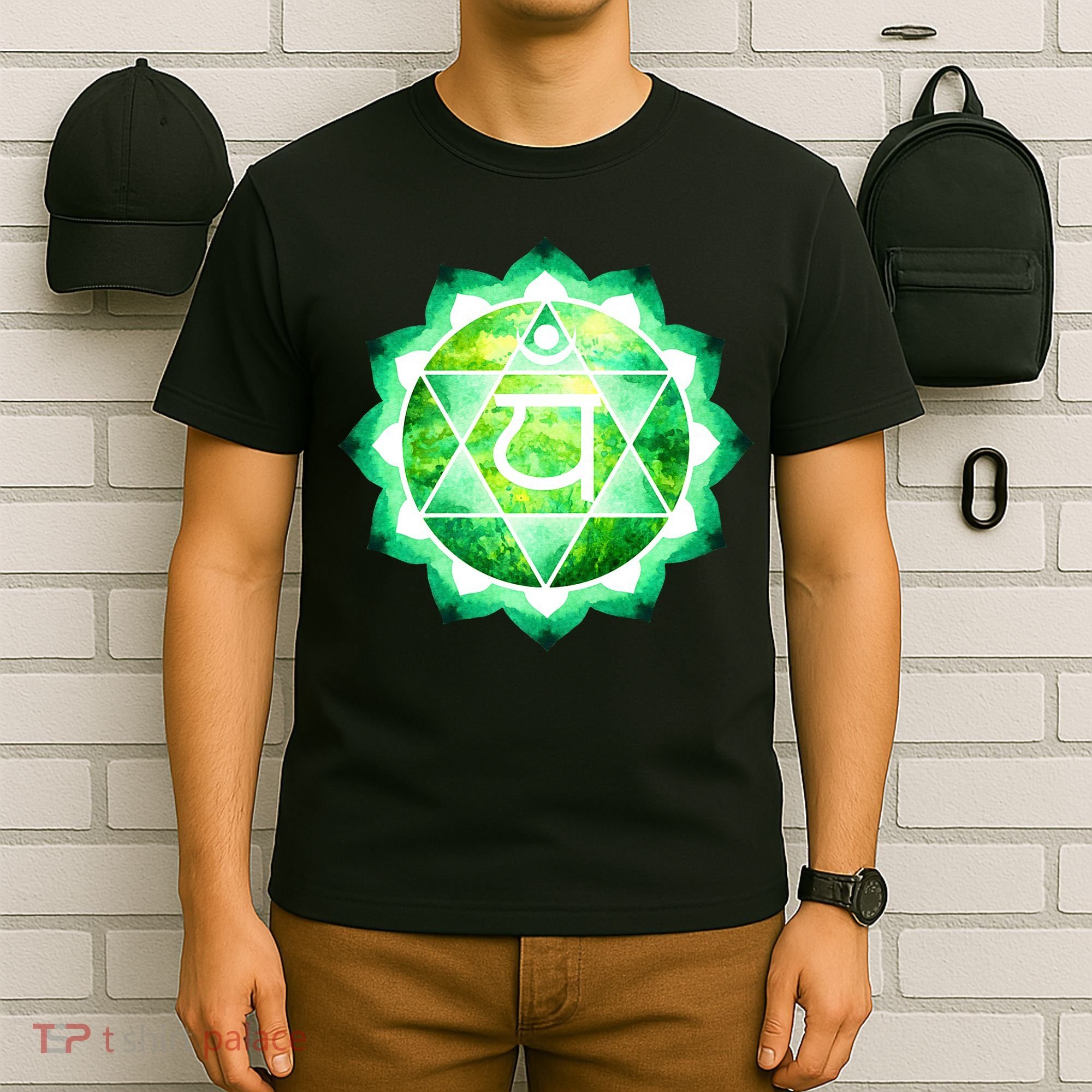 Heart Chakra Green Watercolor Lotus Mandala Yoga OM T-Shirt