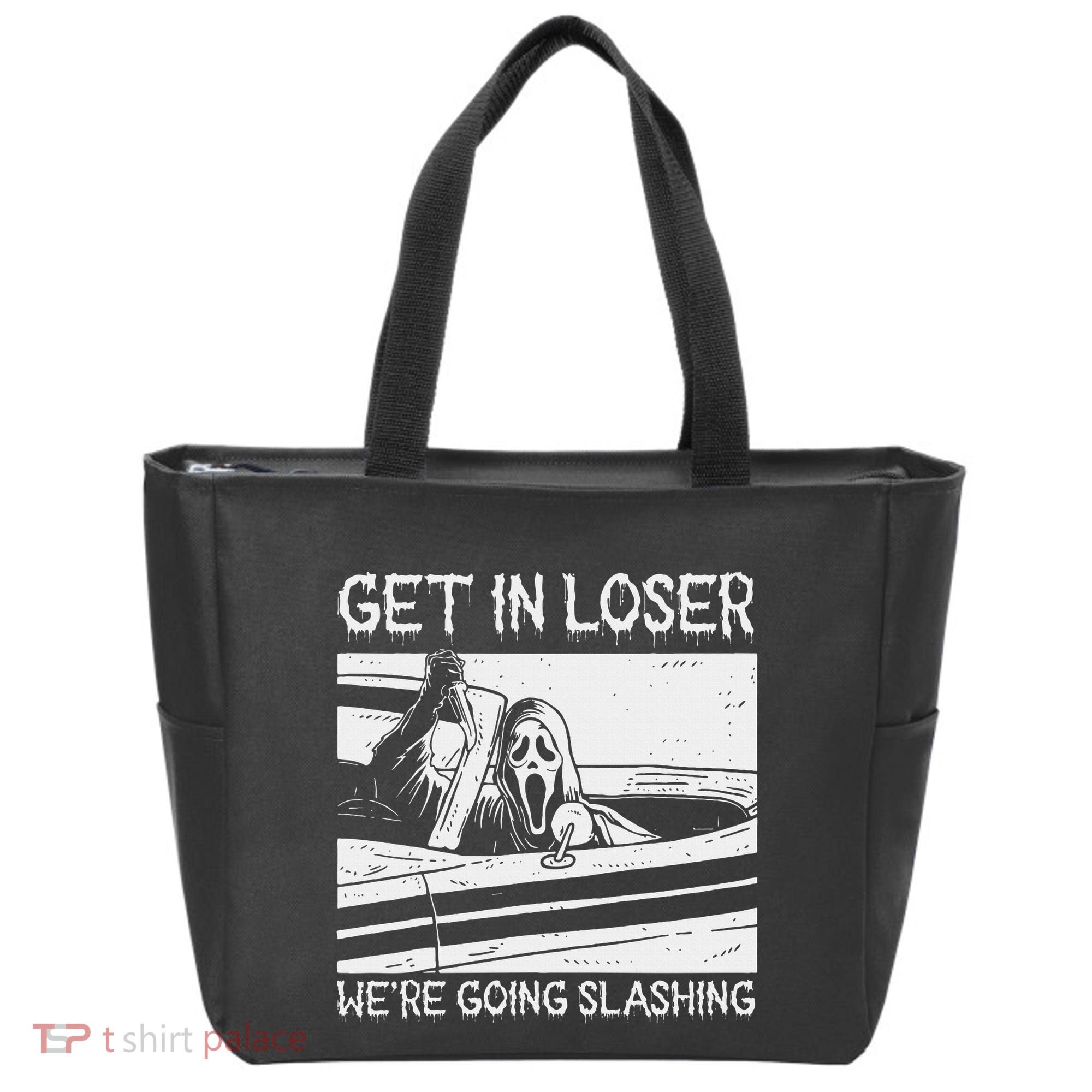 Horror Characters Get In Loser Were Going Slashing Tote Bag