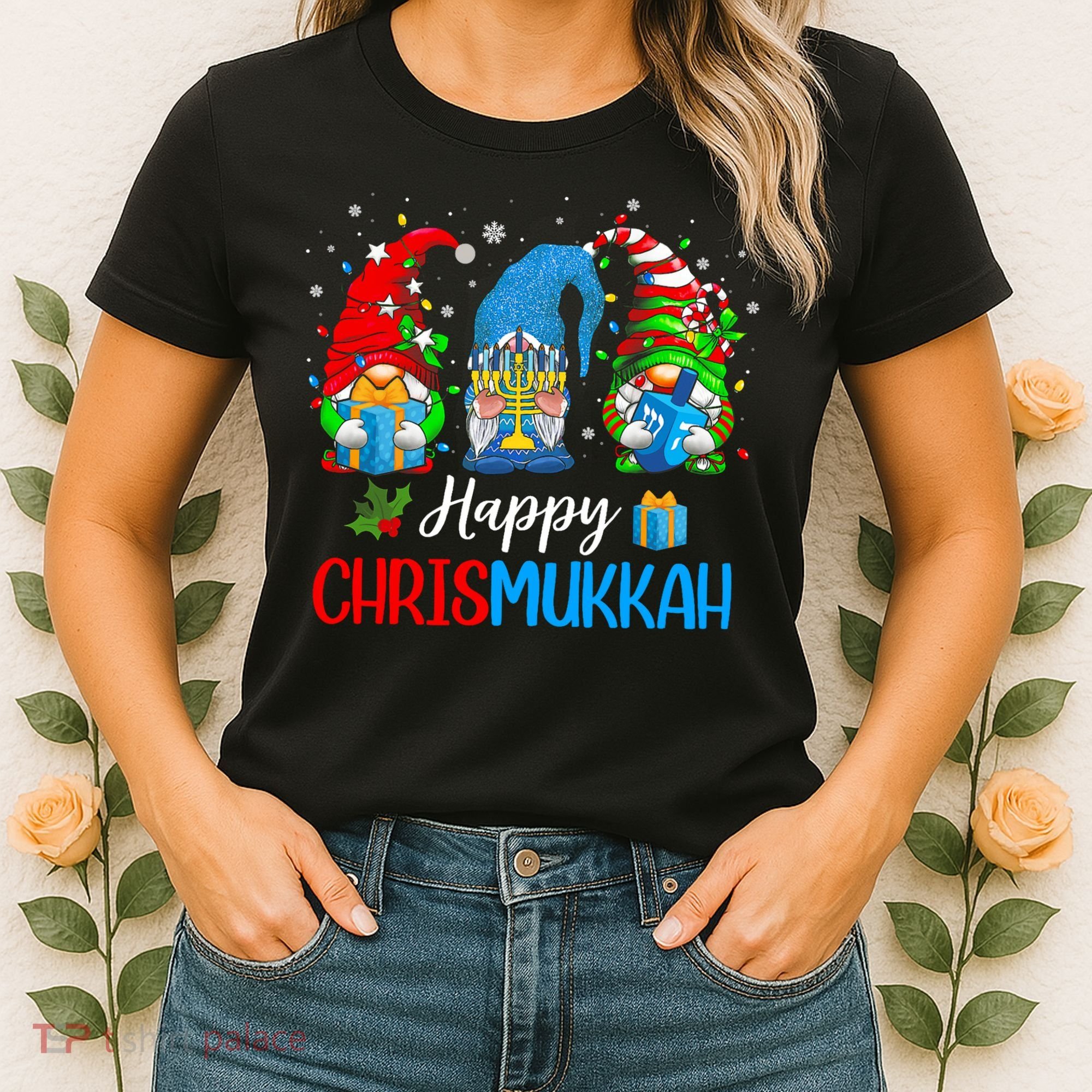 Happy Chrismukkah Gnomes Merry Christmas And Happy Hanukkah Women's T-Shirt
