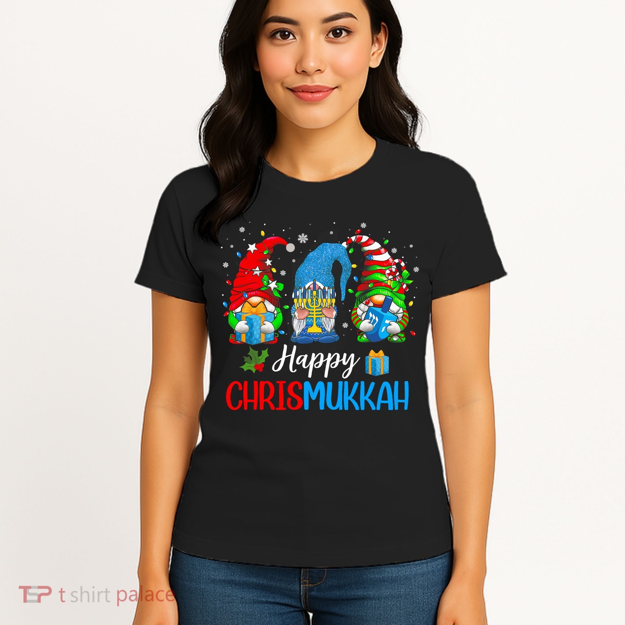 Happy Chrismukkah Gnomes Merry Christmas And Happy Hanukkah Women's T-Shirt