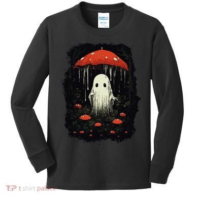 Halloween Cottagecore Ghost Mushroom Spooky Kids Long Sleeve Shirt