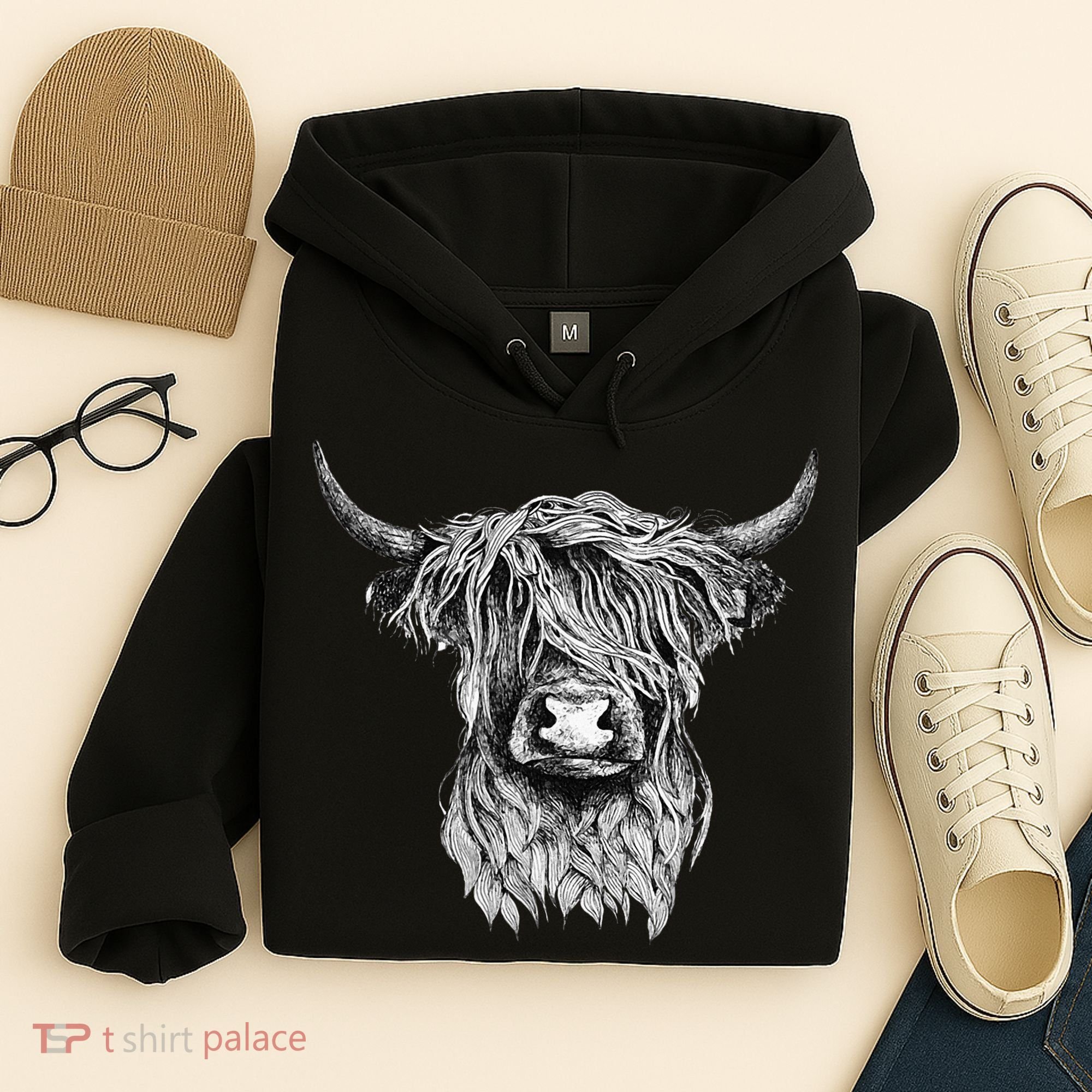 Highland Cow Hand Drawn Illustration Hoodie