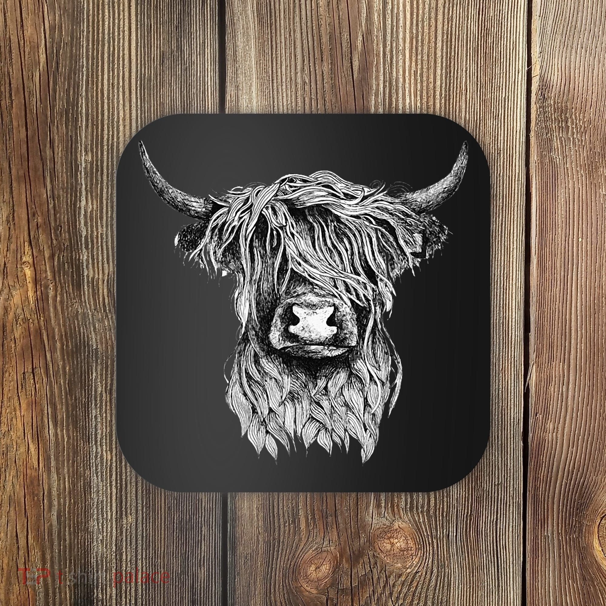 Highland Cow Hand Drawn Illustration Coaster