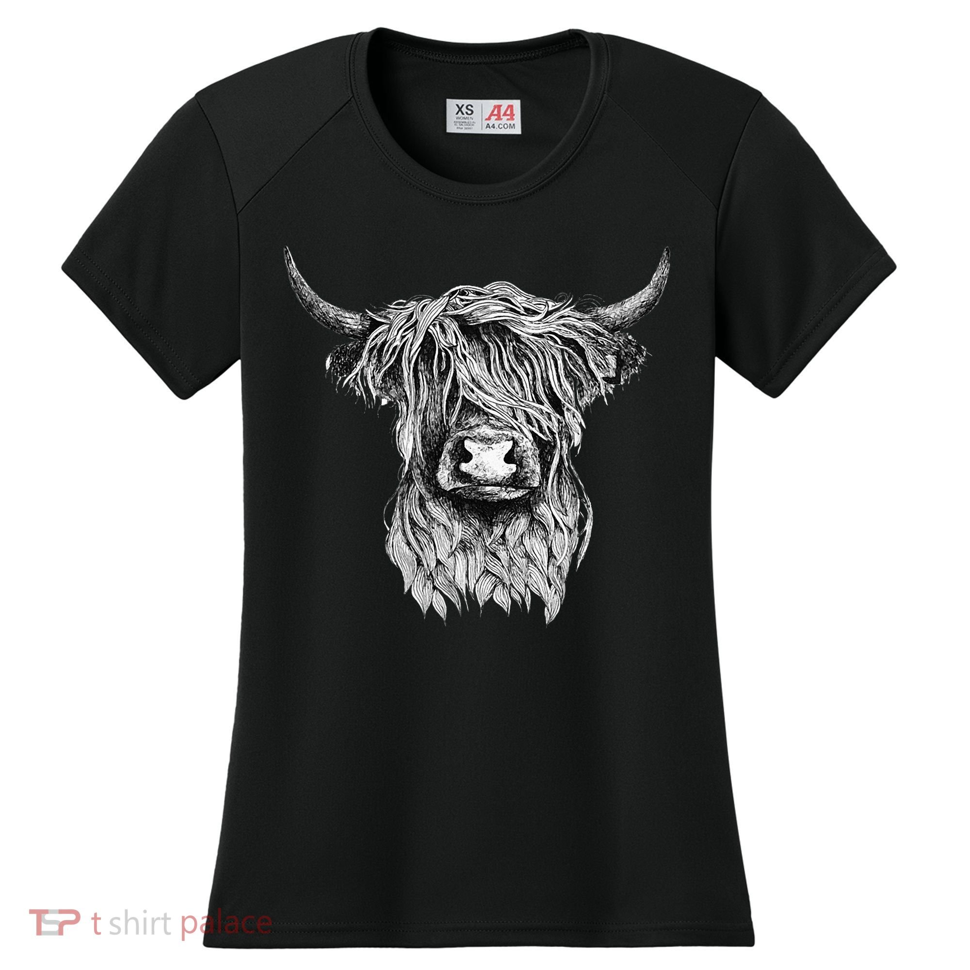 Highland Cow Hand Drawn Illustration Women's Cooling Performance Crew T-Shirt