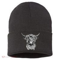 Highland Cow Hand Drawn Illustration Sustainable Knit Beanie thumb 0