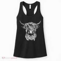 Highland Cow Hand Drawn Illustration Women's Tank Top thumb 0