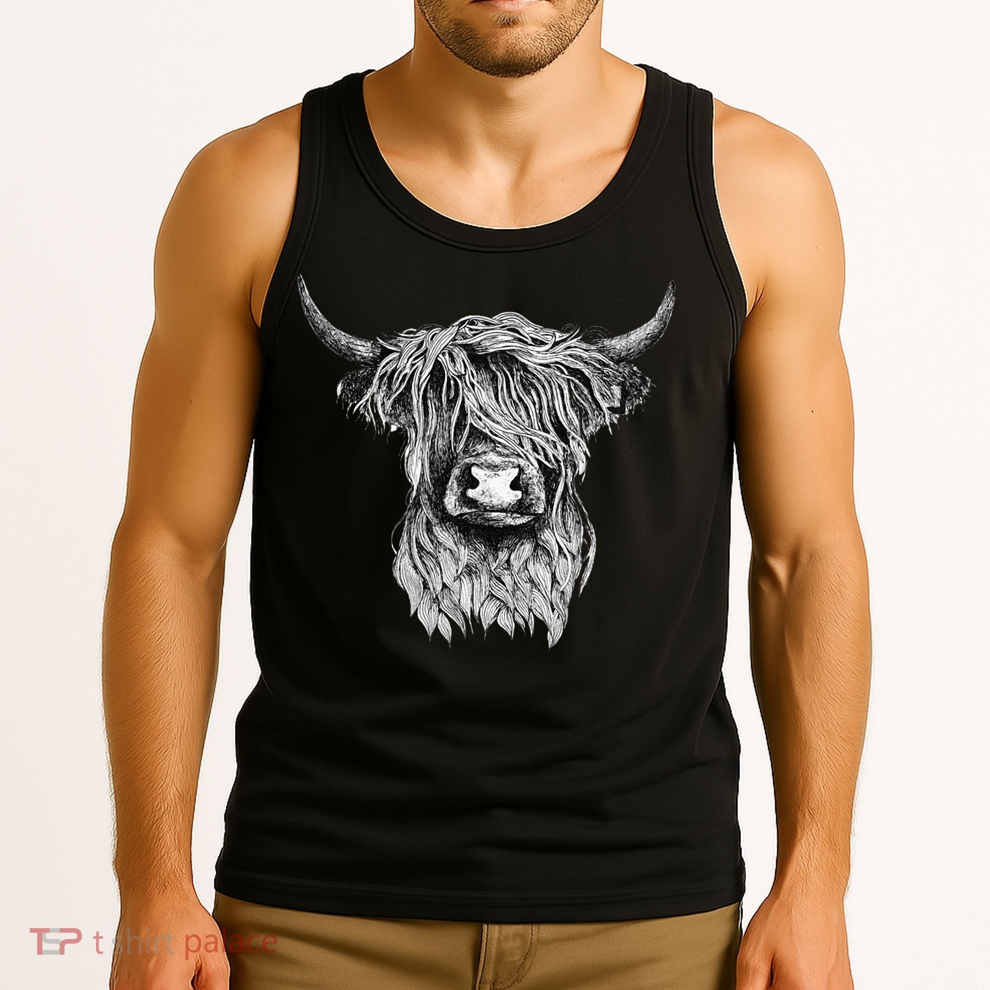 Highland Cow Hand Drawn Illustration Tank Top