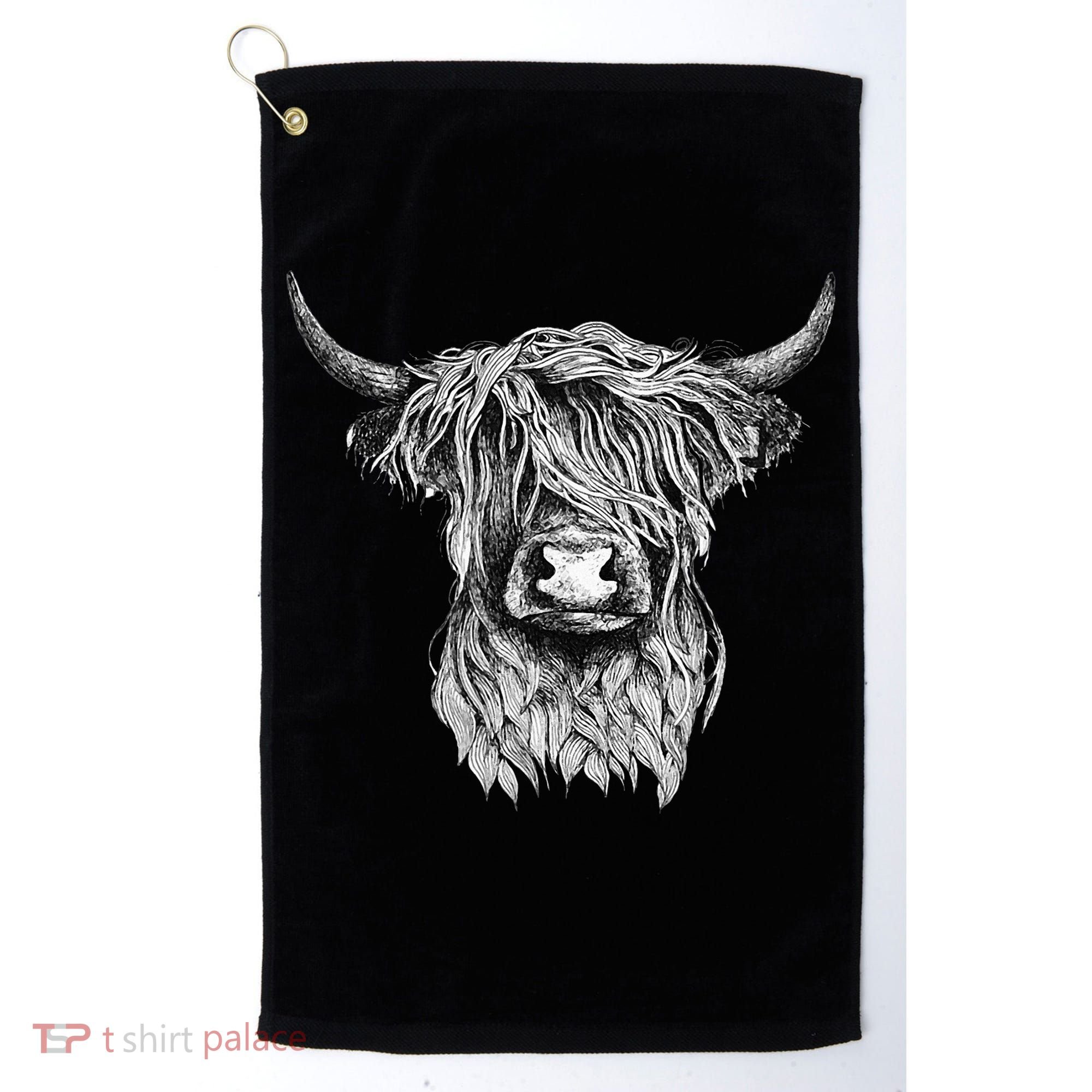 Highland Cow Hand Drawn Illustration Golf Towel