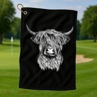 Highland Cow Hand Drawn Illustration Golf Towel thumb 1