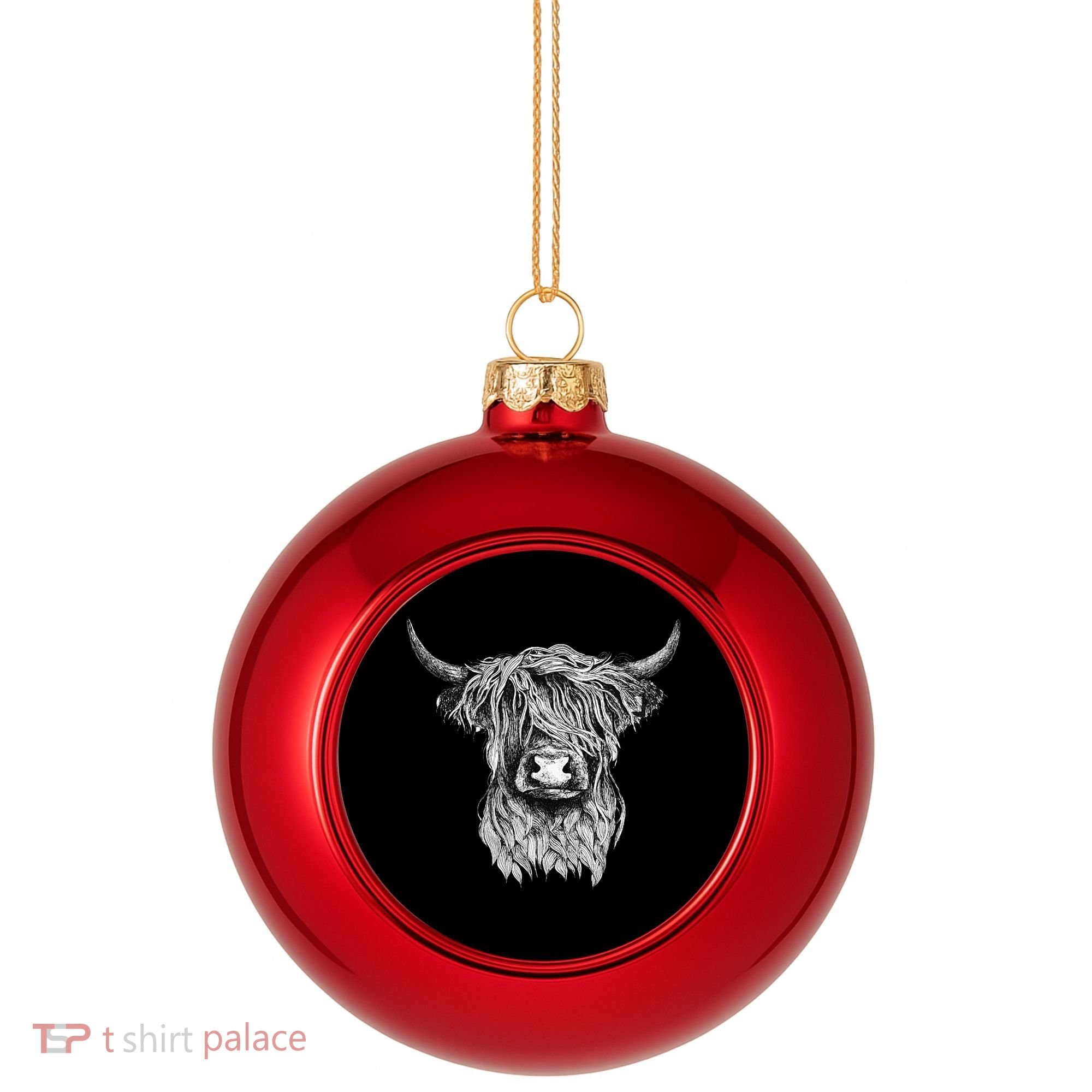 Highland Cow Hand Drawn Illustration Plastic Christmas Ball Ornament