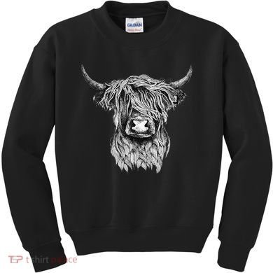 Highland Cow Hand Drawn Illustration Kids Sweatshirt