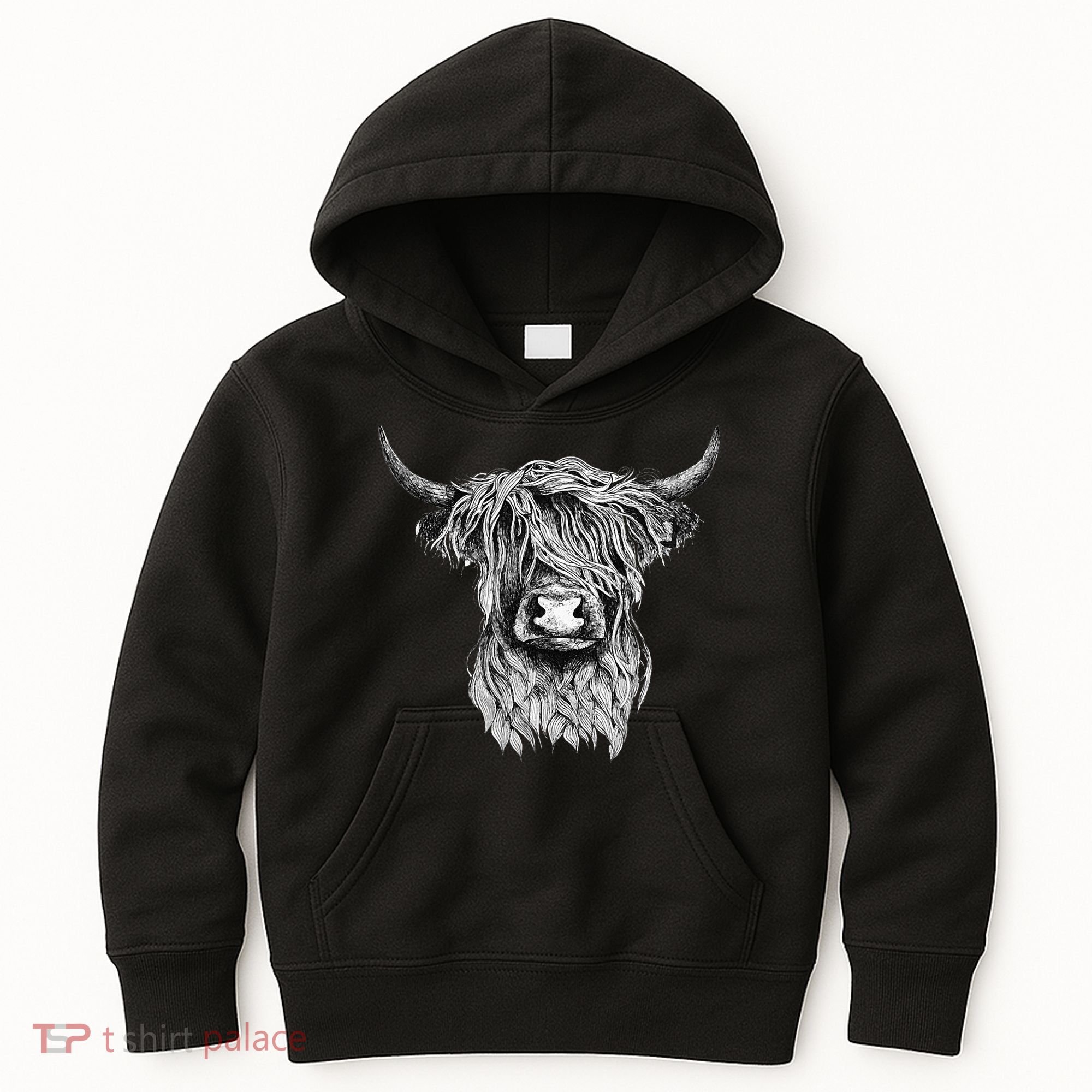 Highland Cow Hand Drawn Illustration Kids Hoodie
