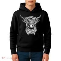 Highland Cow Hand Drawn Illustration Kids Hoodie thumb 4