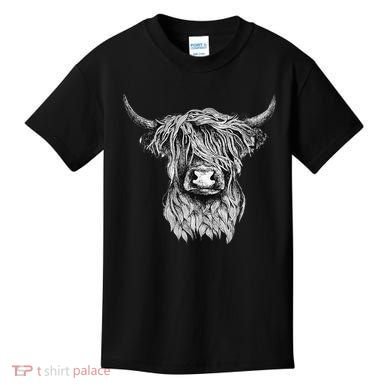 Highland Cow Hand Drawn Illustration Kids T-Shirt