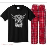 Highland Cow Hand Drawn Illustration Kids Plaid Pajama Set thumb 0