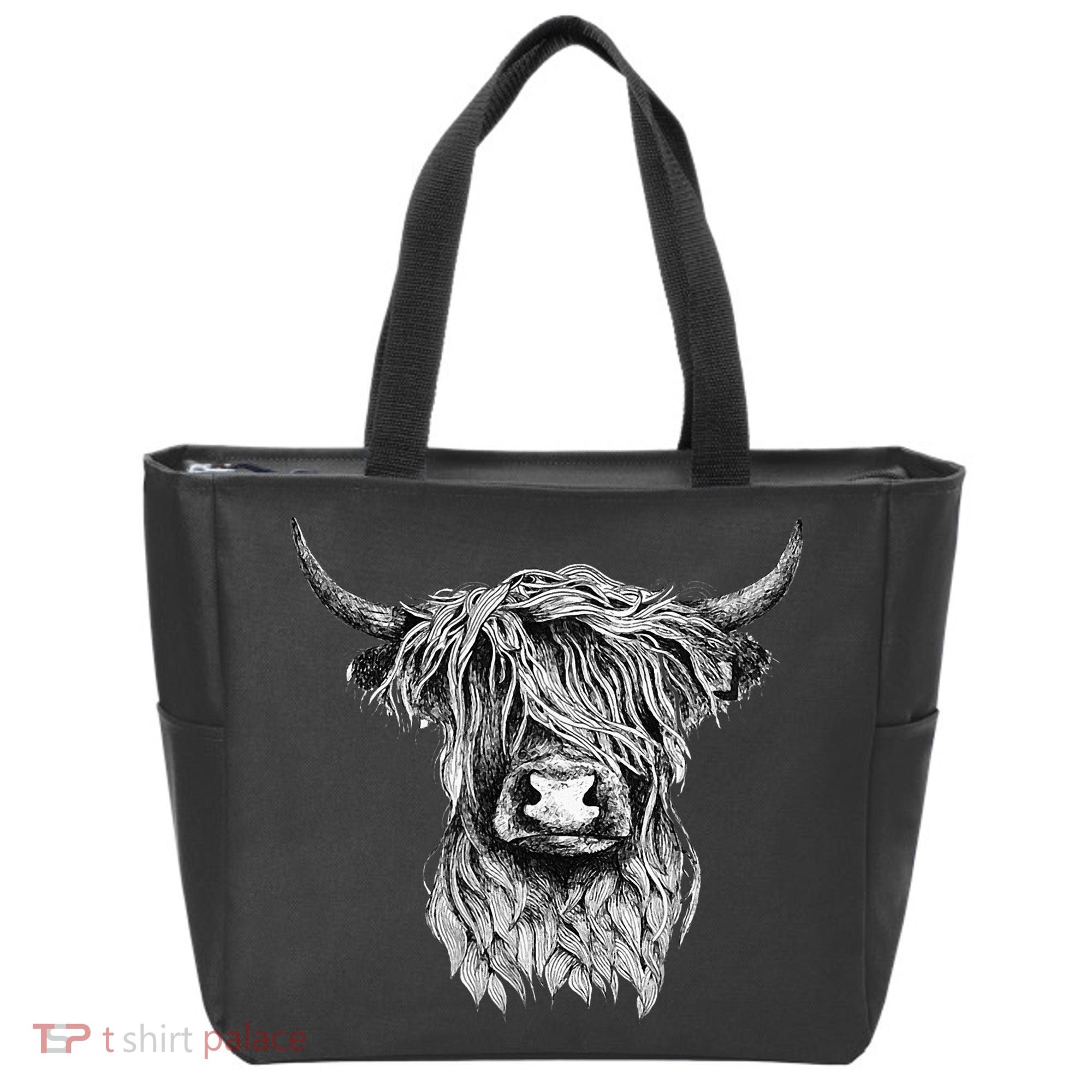 Highland Cow Hand Drawn Illustration Tote Bag