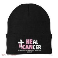 He Can Heal Cancer Breast Cancer Awareness Beanie thumb 0