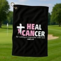 He Can Heal Cancer Breast Cancer Awareness Golf Towel thumb 1