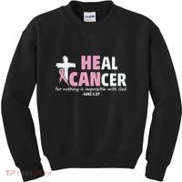 He Can Heal Cancer Breast Cancer Awareness Kids Sweatshirt thumb 0