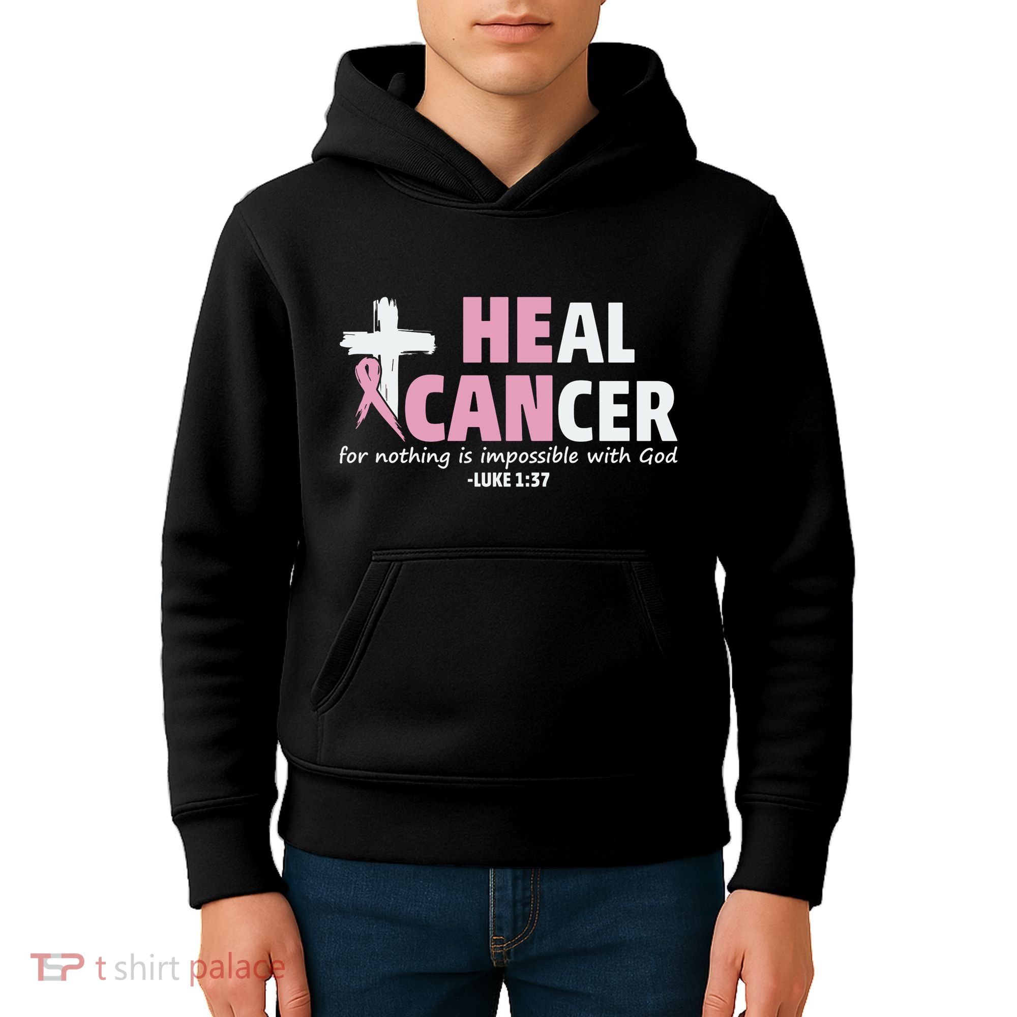He Can Heal Cancer Breast Cancer Awareness Kids Hoodie