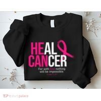 He Can Heal Cancer Pink Ribbon Breast Cancer Awareness Sweatshirt thumb 2
