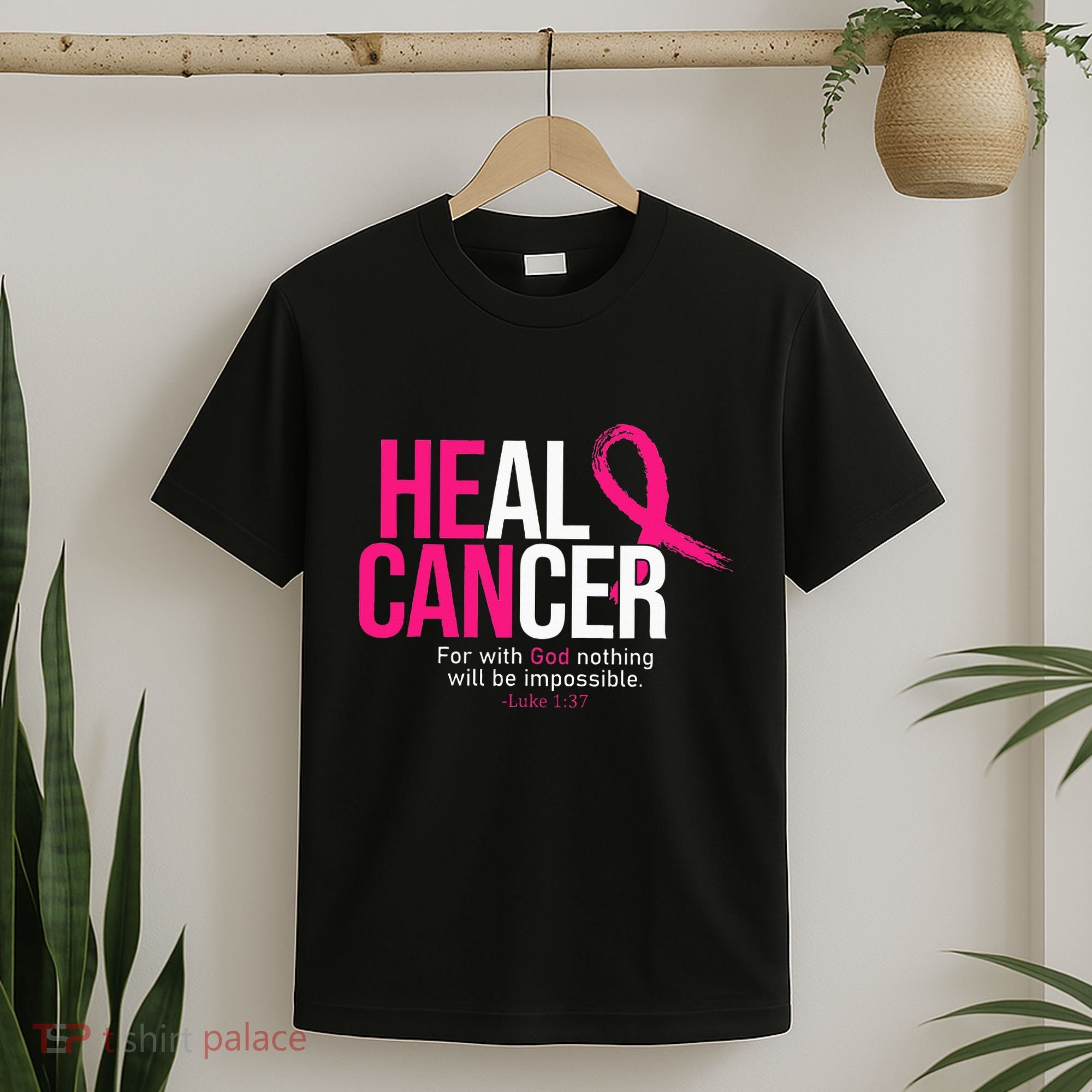 He Can Heal Cancer Pink Ribbon Breast Cancer Awareness T-Shirt