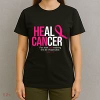 He Can Heal Cancer Pink Ribbon Breast Cancer Awareness T-Shirt thumb 4