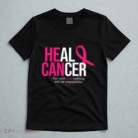 He Can Heal Cancer Pink Ribbon Breast Cancer Awareness T-Shirt thumb 5