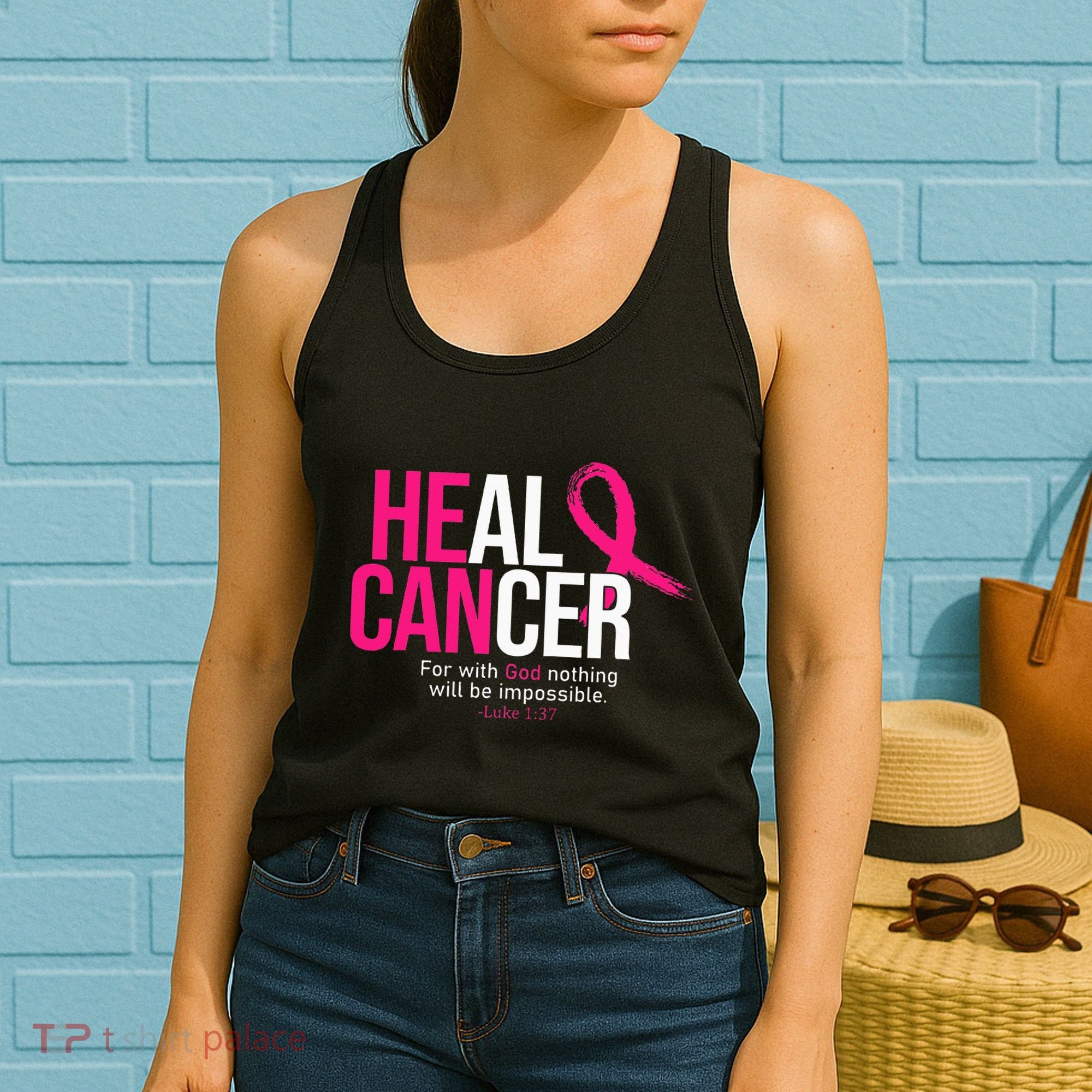 He Can Heal Cancer Pink Ribbon Breast Cancer Awareness Women's Tank Top
