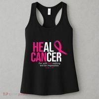 He Can Heal Cancer Pink Ribbon Breast Cancer Awareness Women's Tank Top thumb 3