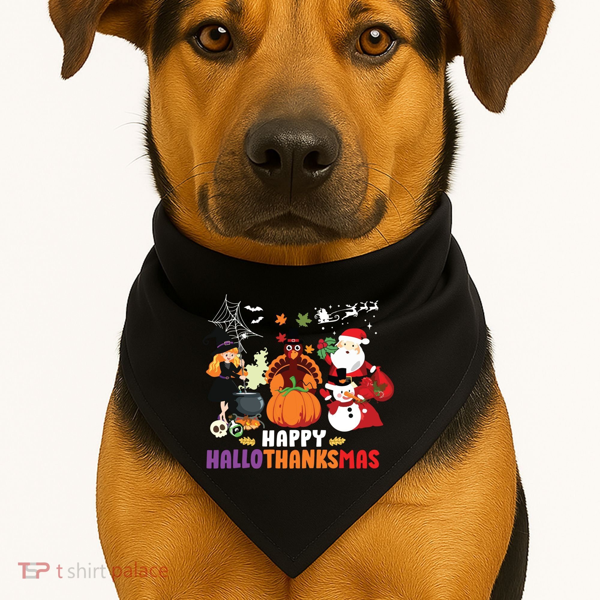 Halloween Christmas Happy Hallothanksmas Thanksgiving USA-Made Doggie Bandana