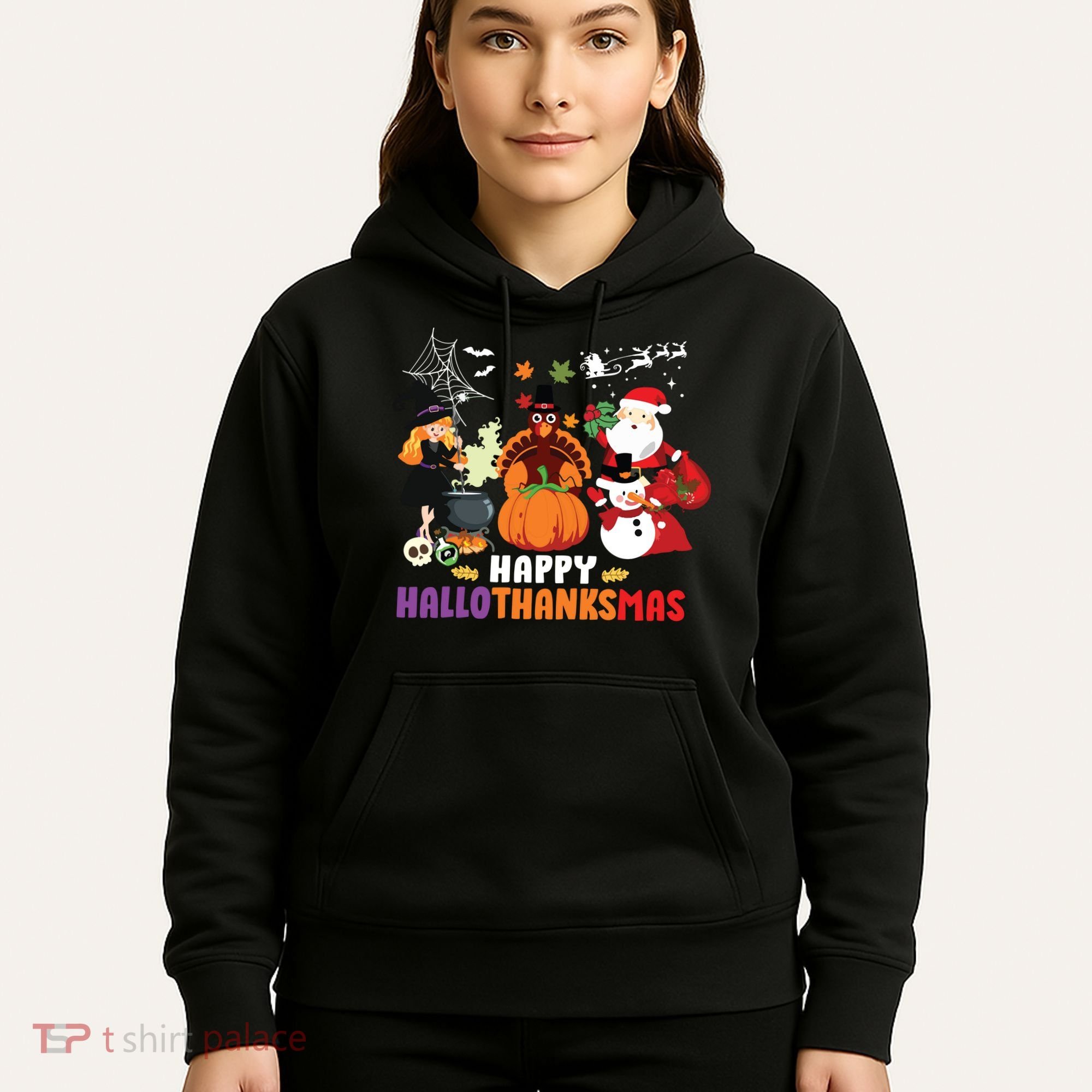 Halloween Christmas Happy Hallothanksmas Thanksgiving Hoodie