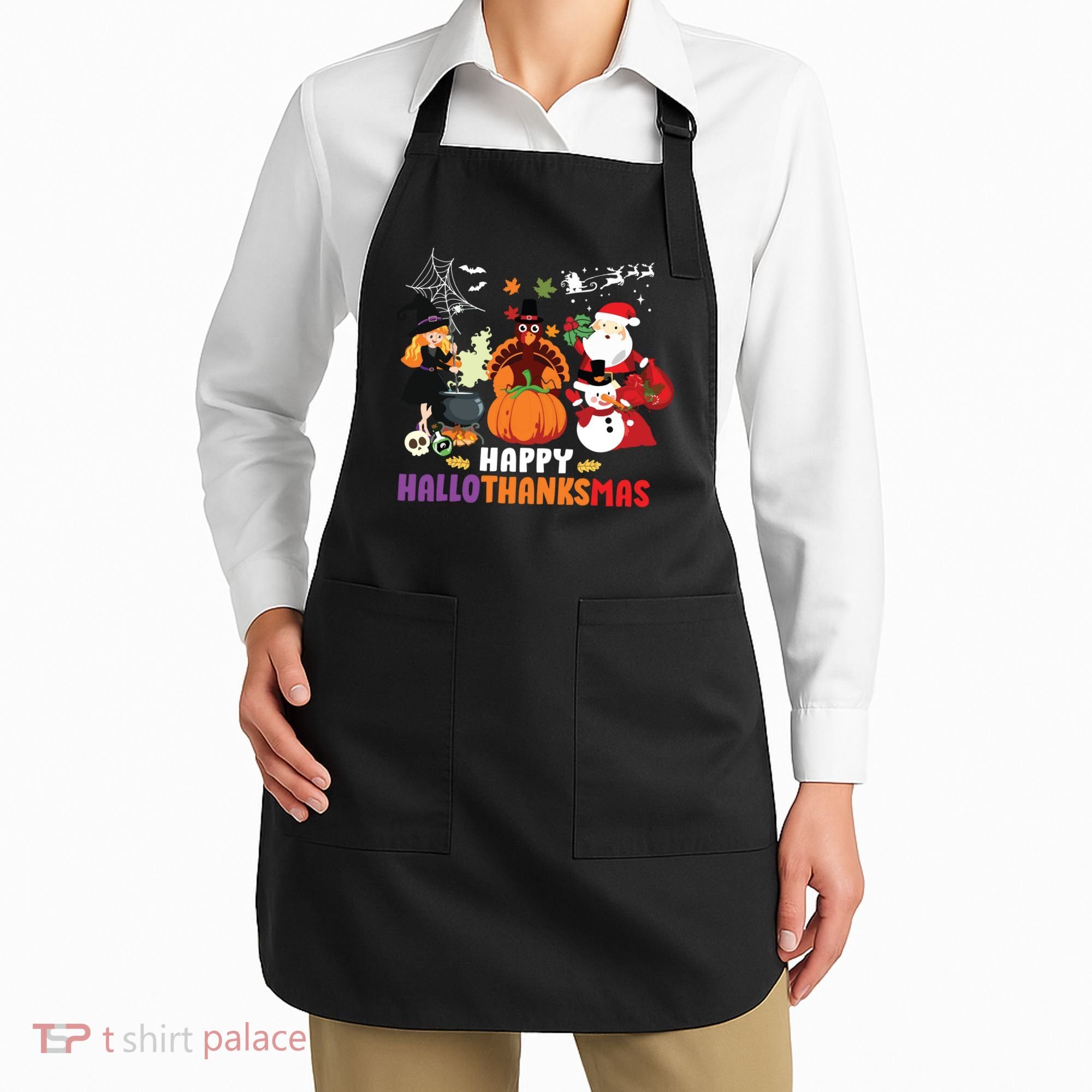 Halloween Christmas Happy Hallothanksmas Thanksgiving Apron