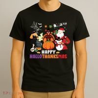 Halloween Christmas Happy Hallothanksmas Thanksgiving T-Shirt thumb 3
