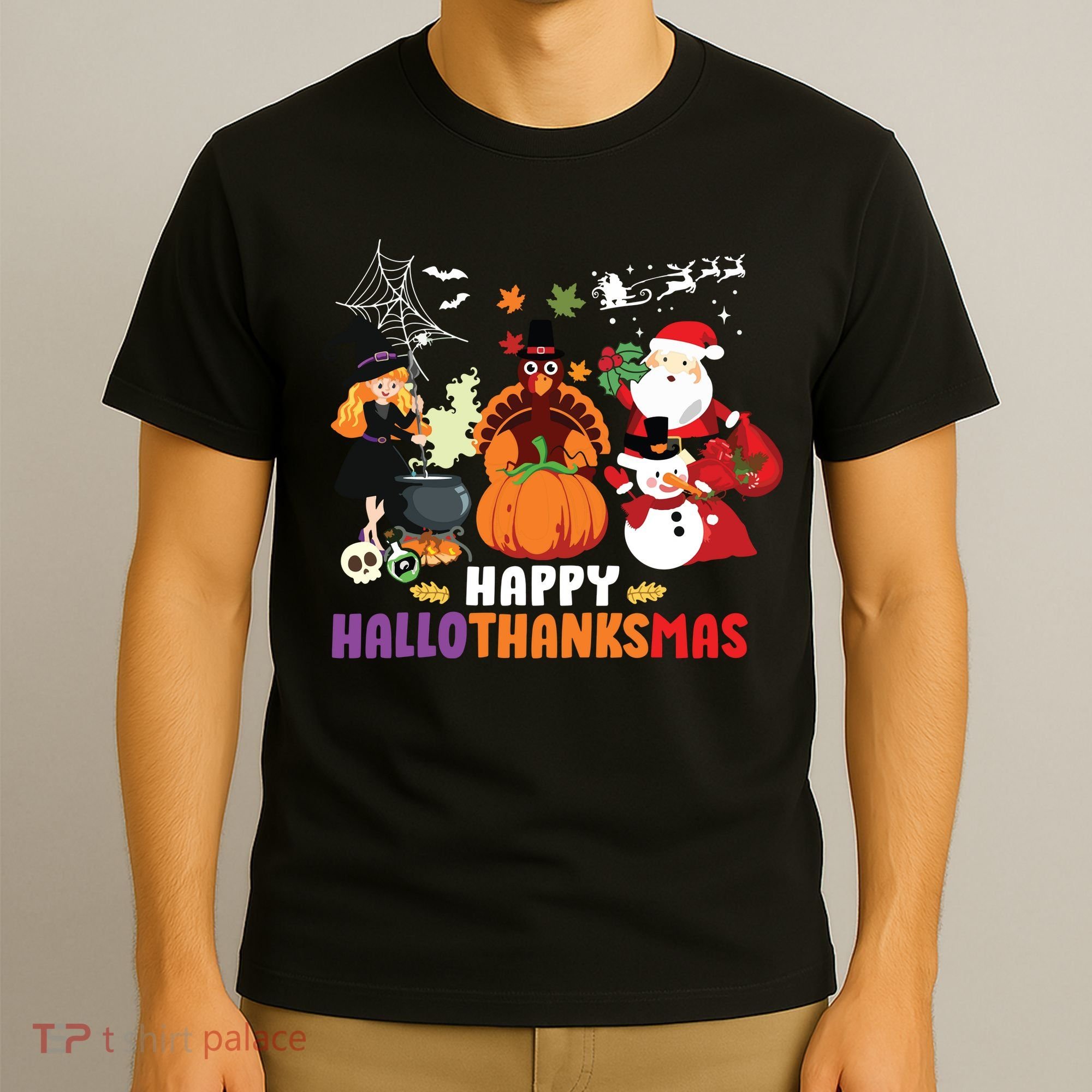 Halloween Christmas Happy Hallothanksmas Thanksgiving T-Shirt