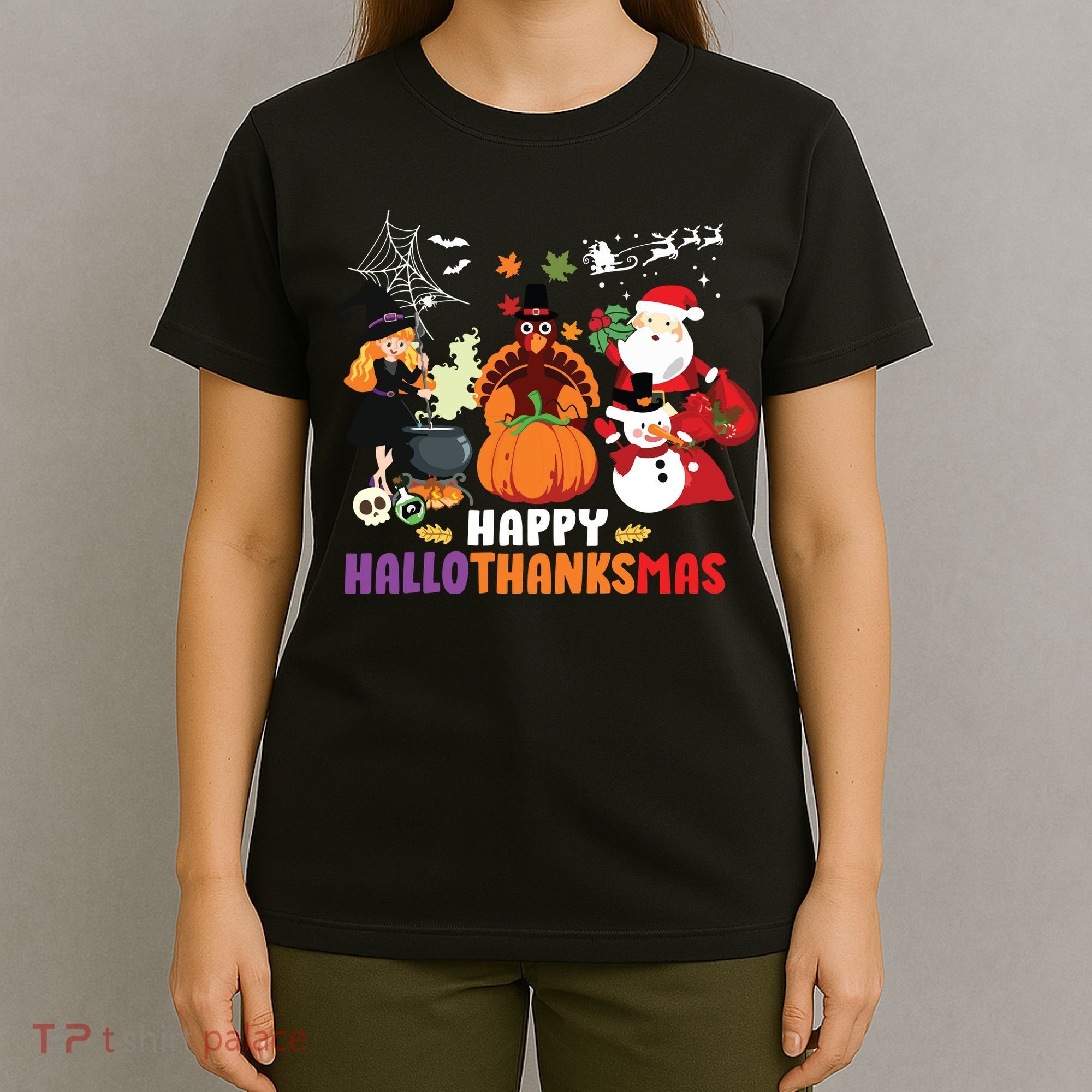 Halloween Christmas Happy Hallothanksmas Thanksgiving T-Shirt