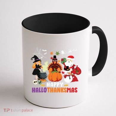 Halloween Christmas Happy Hallothanksmas Thanksgiving Coffee Mug back