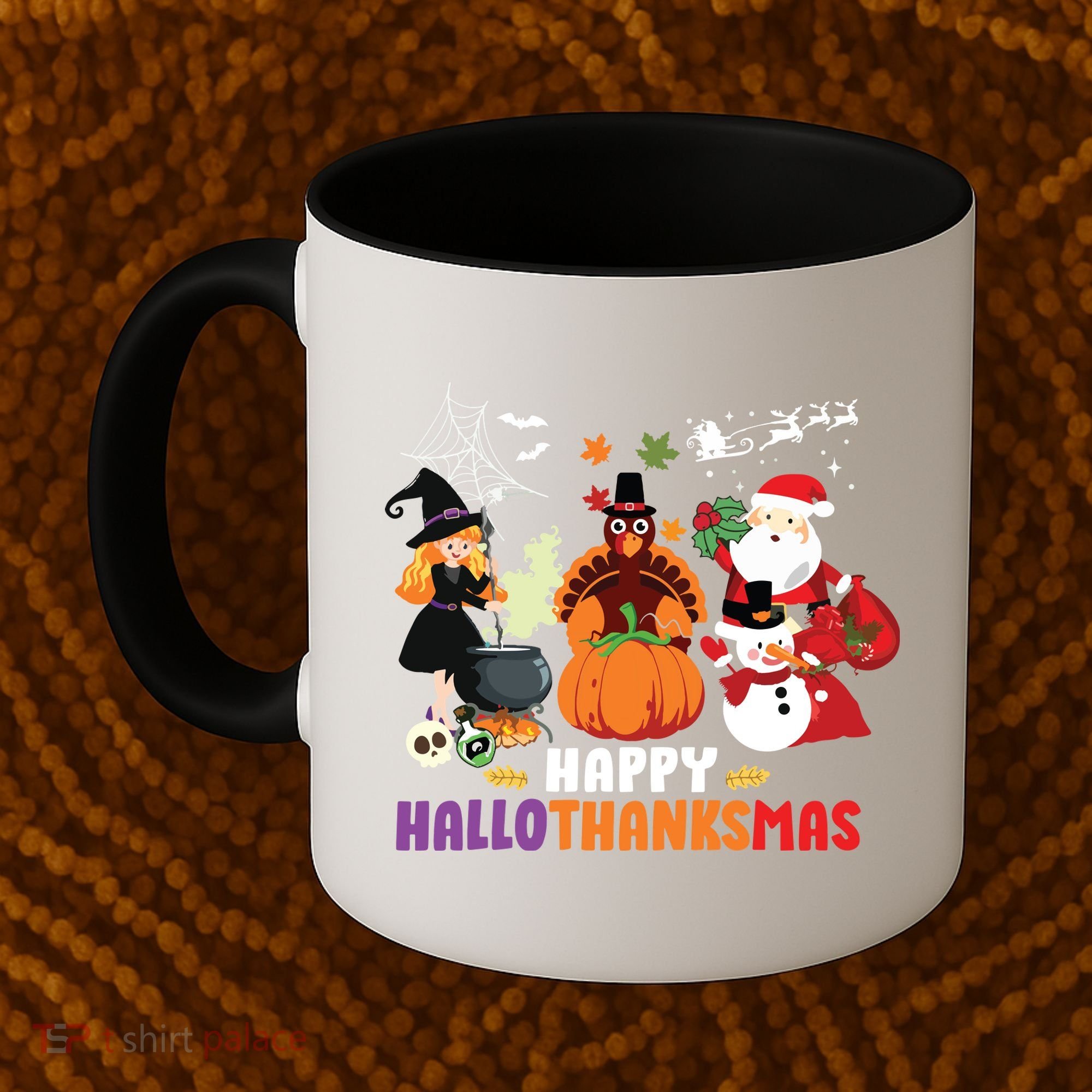 Halloween Christmas Happy Hallothanksmas Thanksgiving Coffee Mug