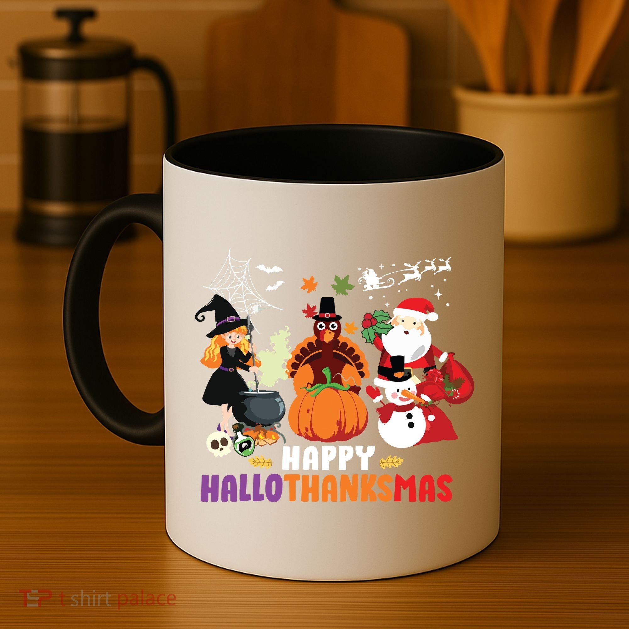 Halloween Christmas Happy Hallothanksmas Thanksgiving Coffee Mug