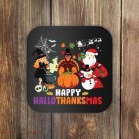 Halloween Christmas Happy Hallothanksmas Thanksgiving Coaster thumb 0