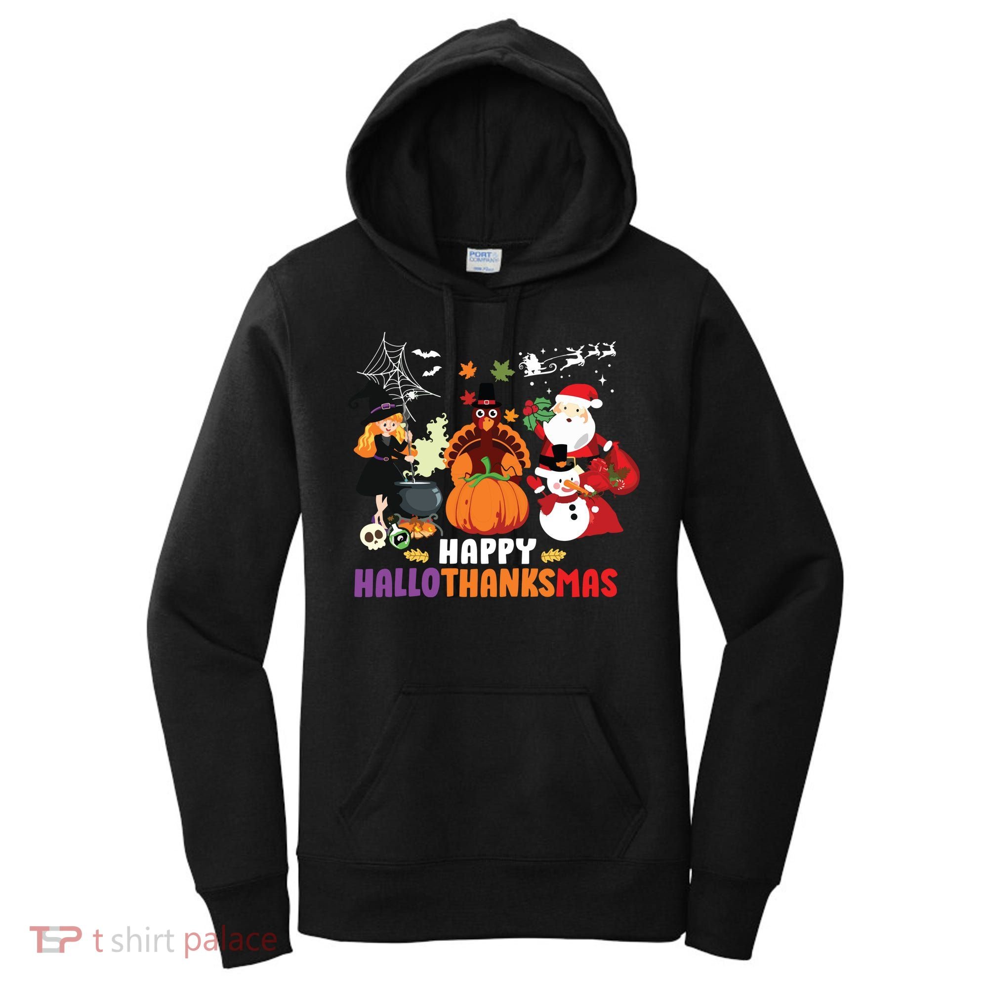 Halloween Christmas Happy Hallothanksmas Thanksgiving Women's Hoodie