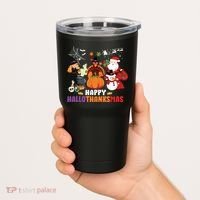 Halloween Christmas Happy Hallothanksmas Thanksgiving Tumbler thumb 2
