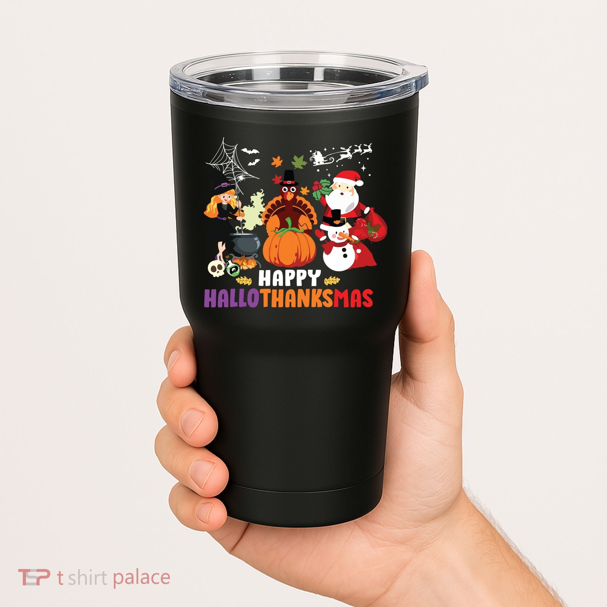 Halloween Christmas Happy Hallothanksmas Thanksgiving Tumbler