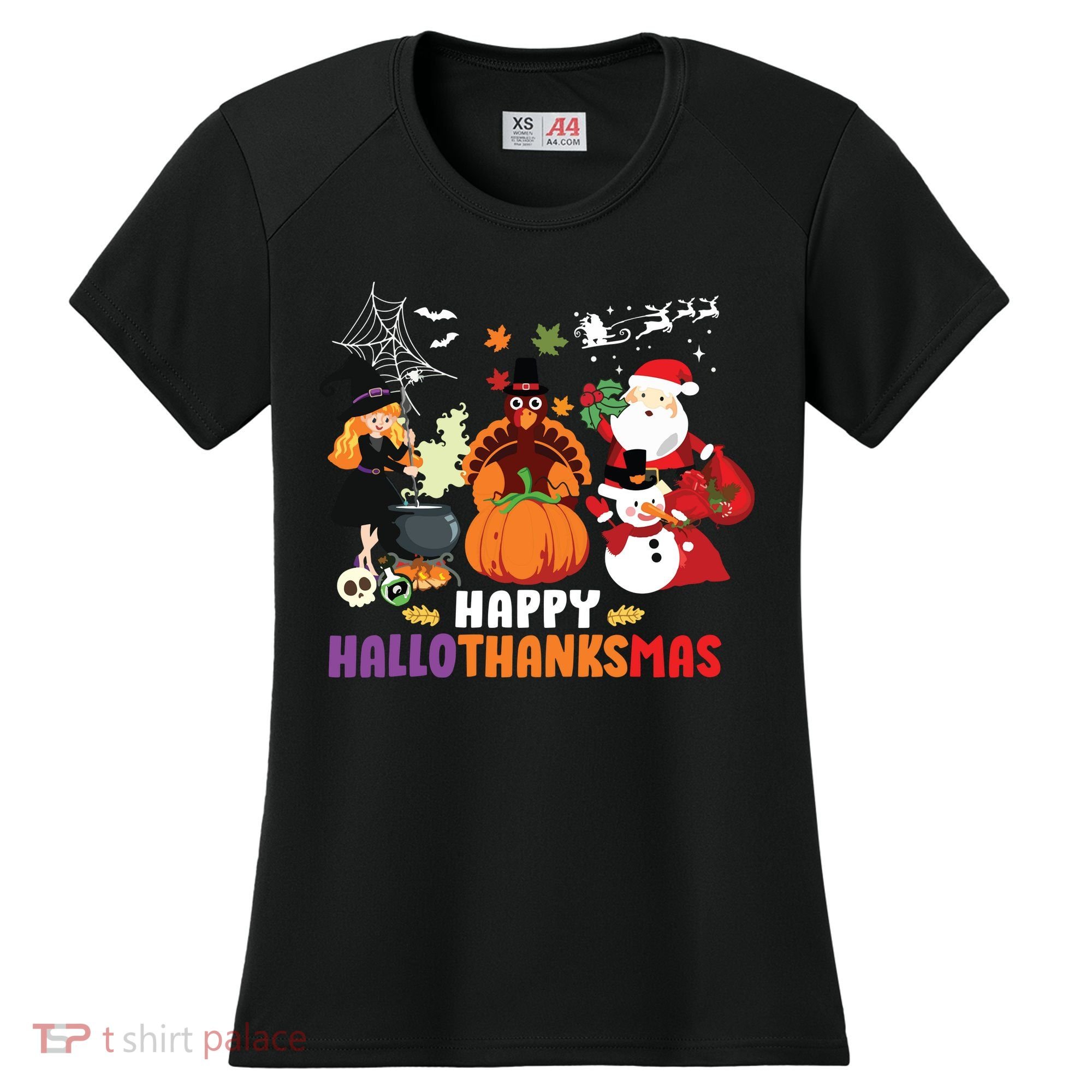 Halloween Christmas Happy Hallothanksmas Thanksgiving Women's Cooling Performance Crew T-Shirt