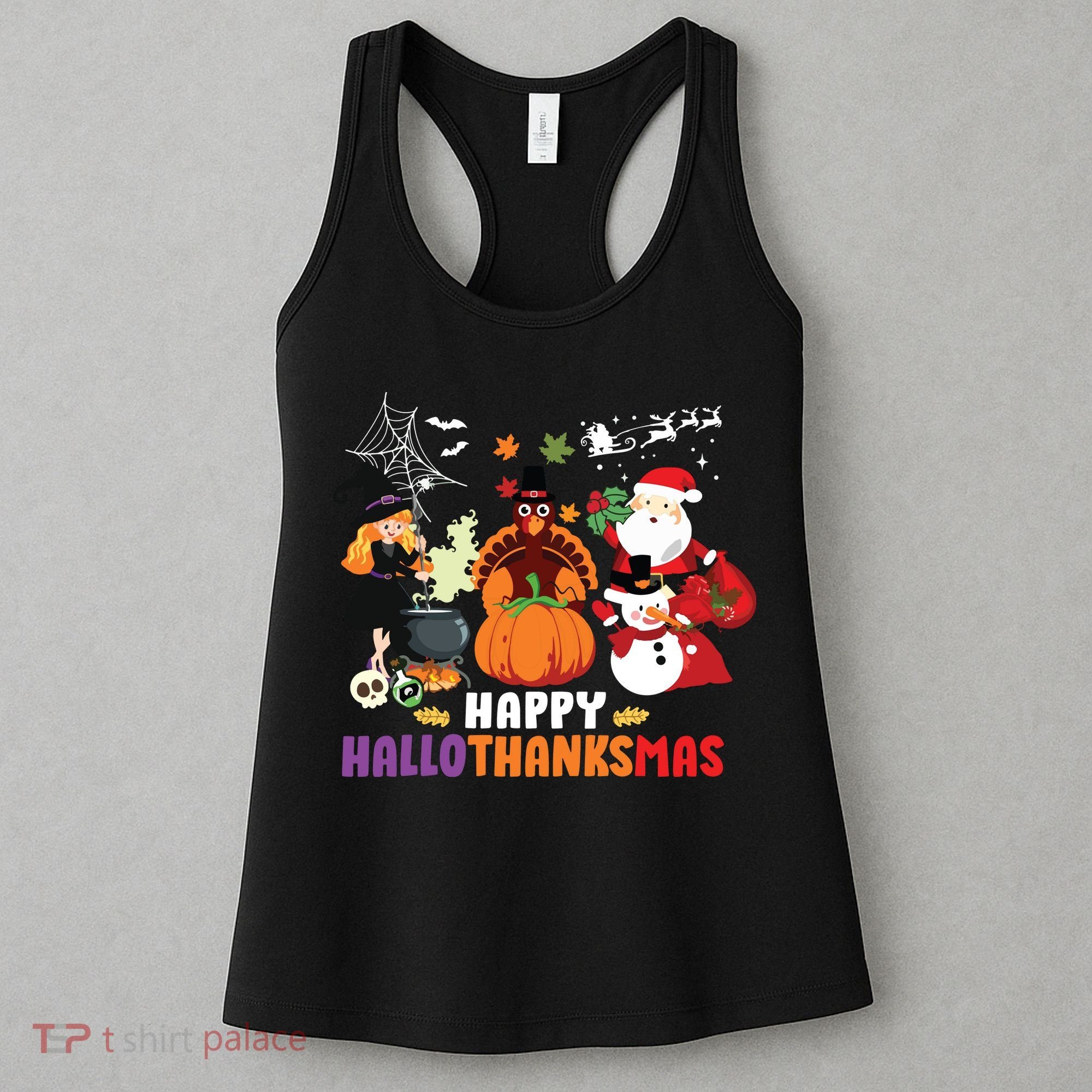 Halloween Christmas Happy Hallothanksmas Thanksgiving Women's Tank Top