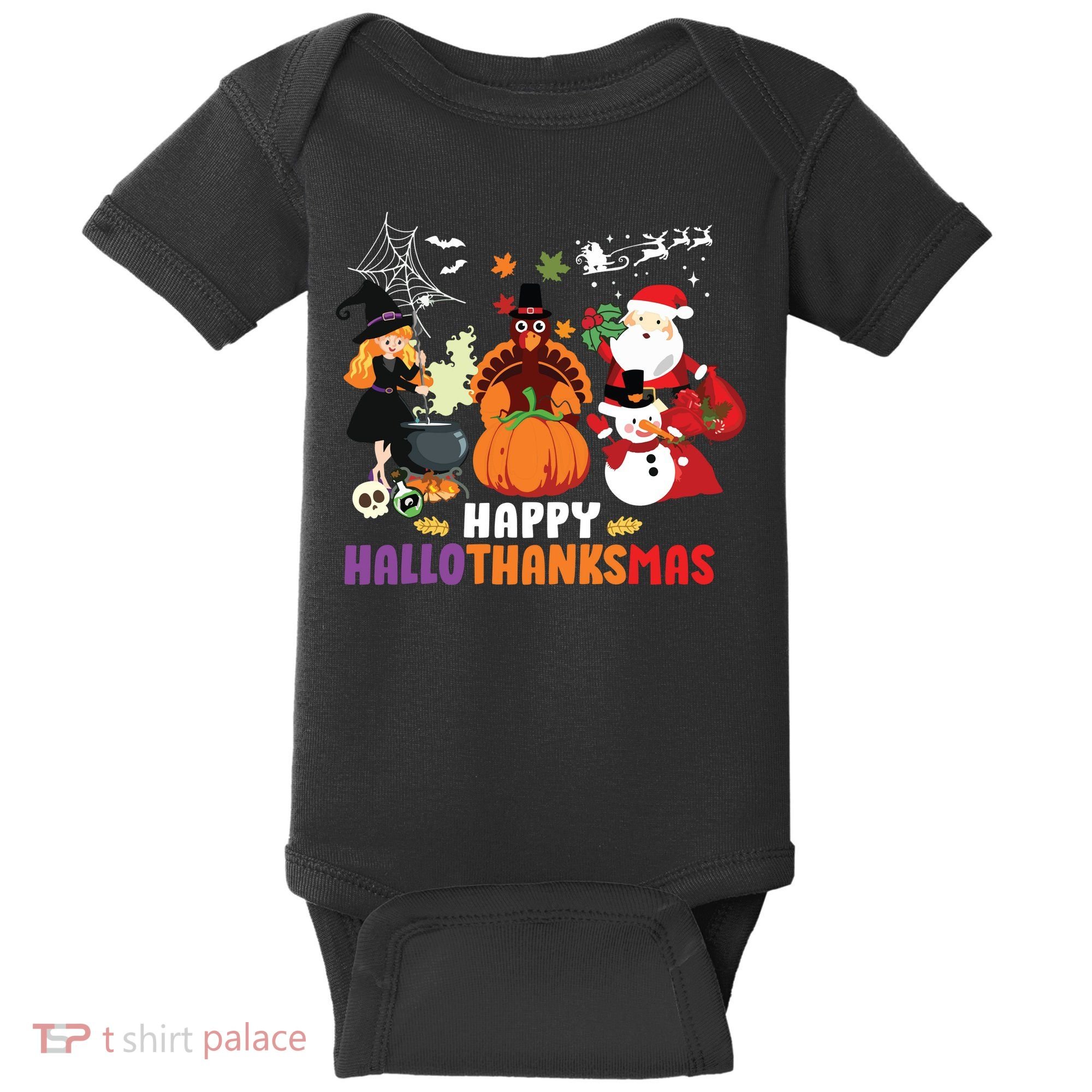 Halloween Christmas Happy Hallothanksmas Thanksgiving Baby Bodysuit