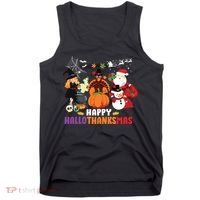 Halloween Christmas Happy Hallothanksmas Thanksgiving Tank Top thumb 0