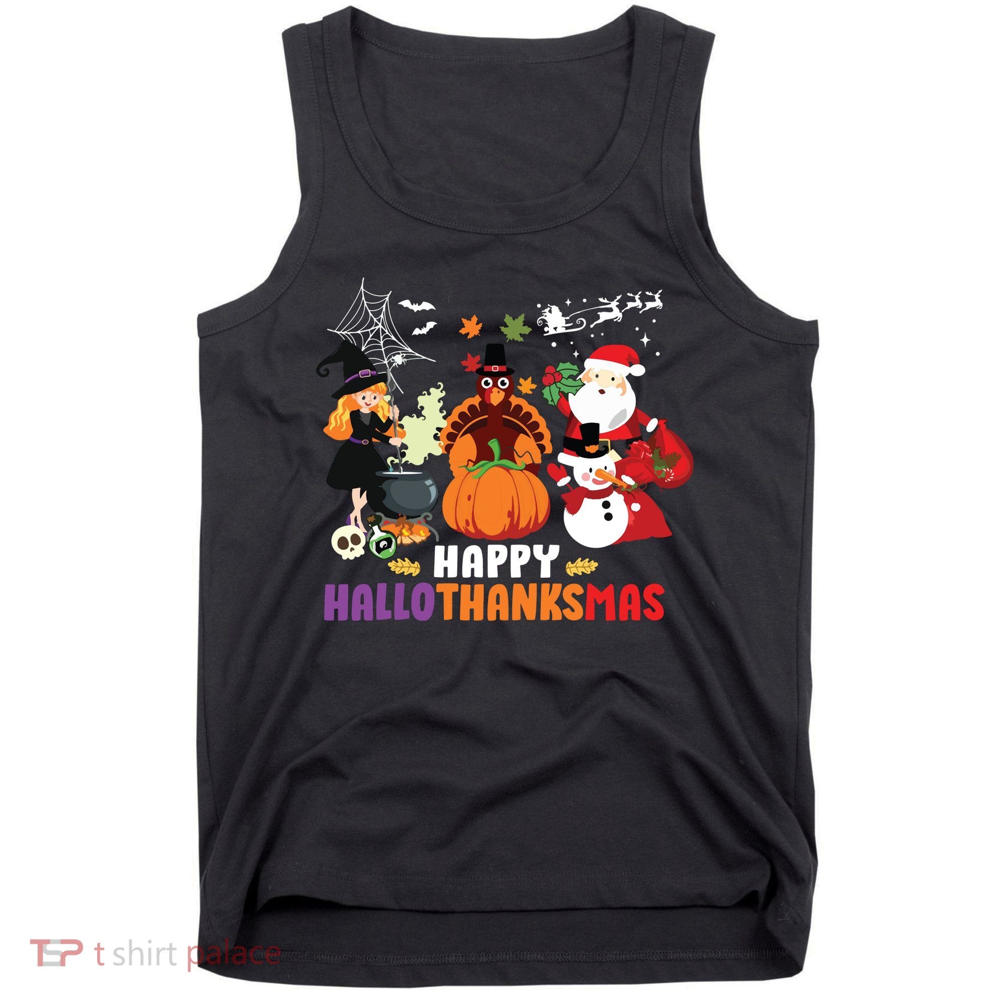 Halloween Christmas Happy Hallothanksmas Thanksgiving Tank Top