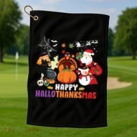 Halloween Christmas Happy Hallothanksmas Thanksgiving Golf Towel thumb 1