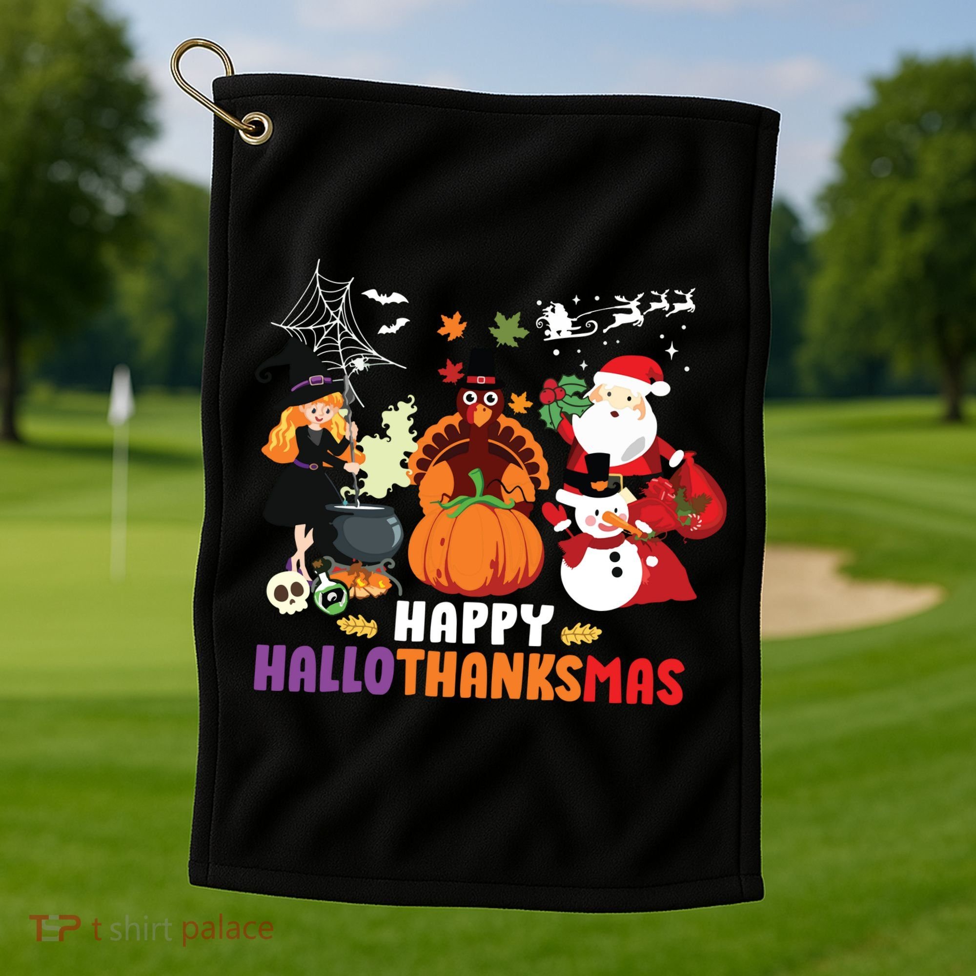 Halloween Christmas Happy Hallothanksmas Thanksgiving Golf Towel